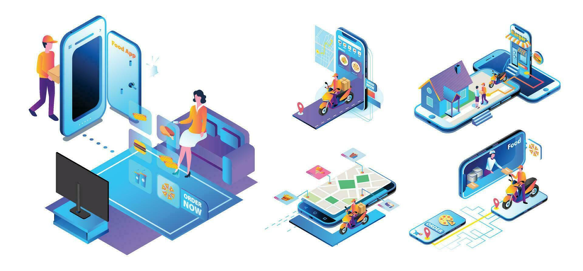 Isometric APP, Order Online vector illustration