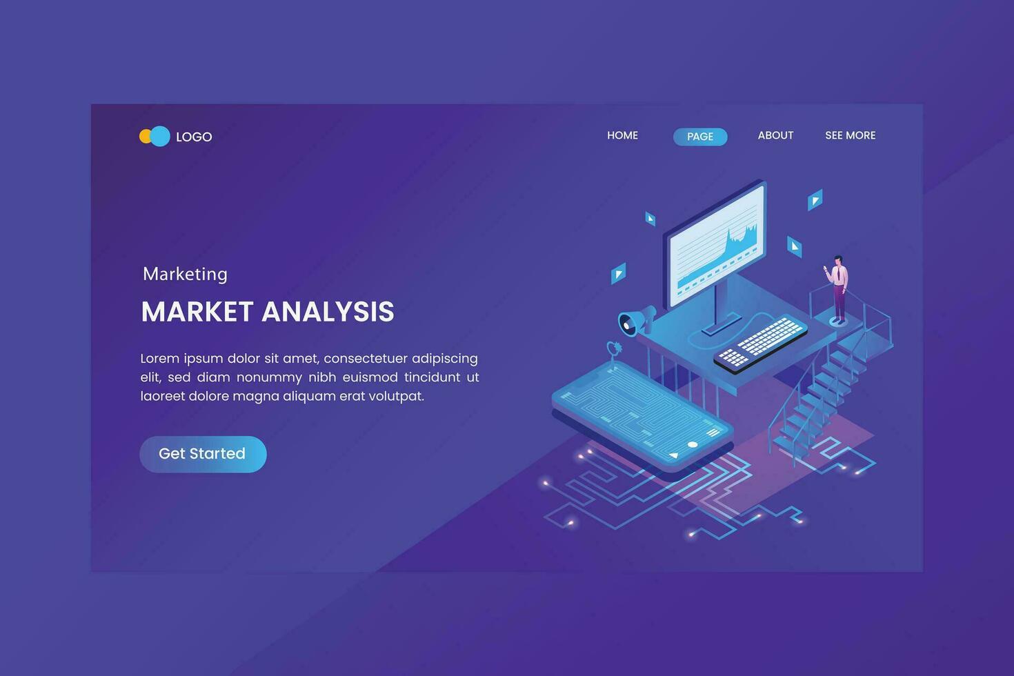 Isometric Marketing Analysis Concept Landing Page vector