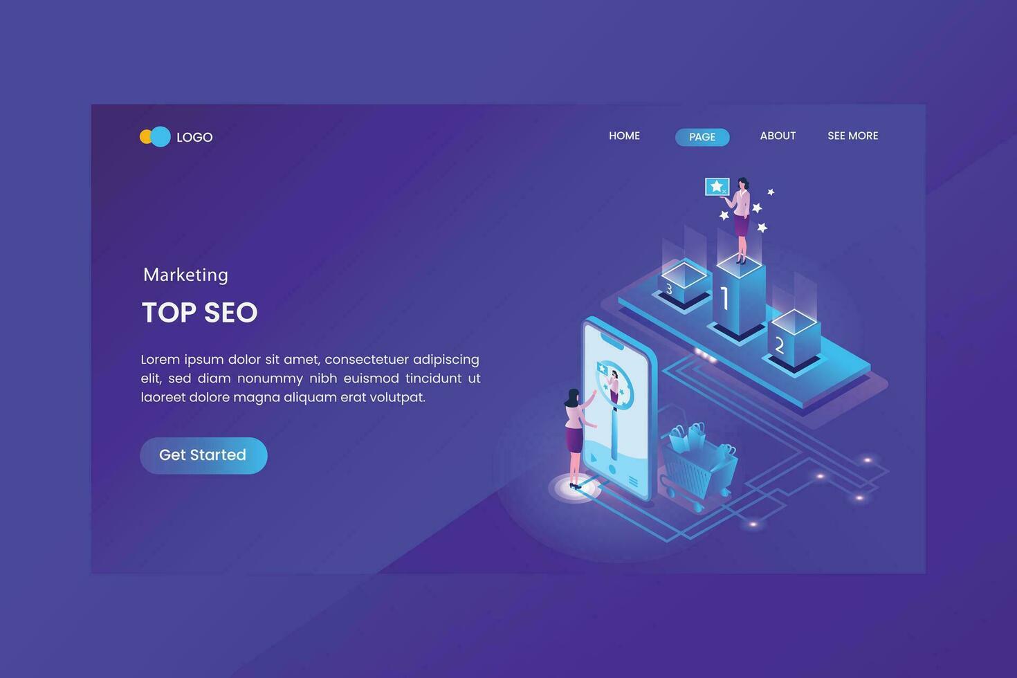 Top Seo Marketing Isometric Concept Landing Page vector