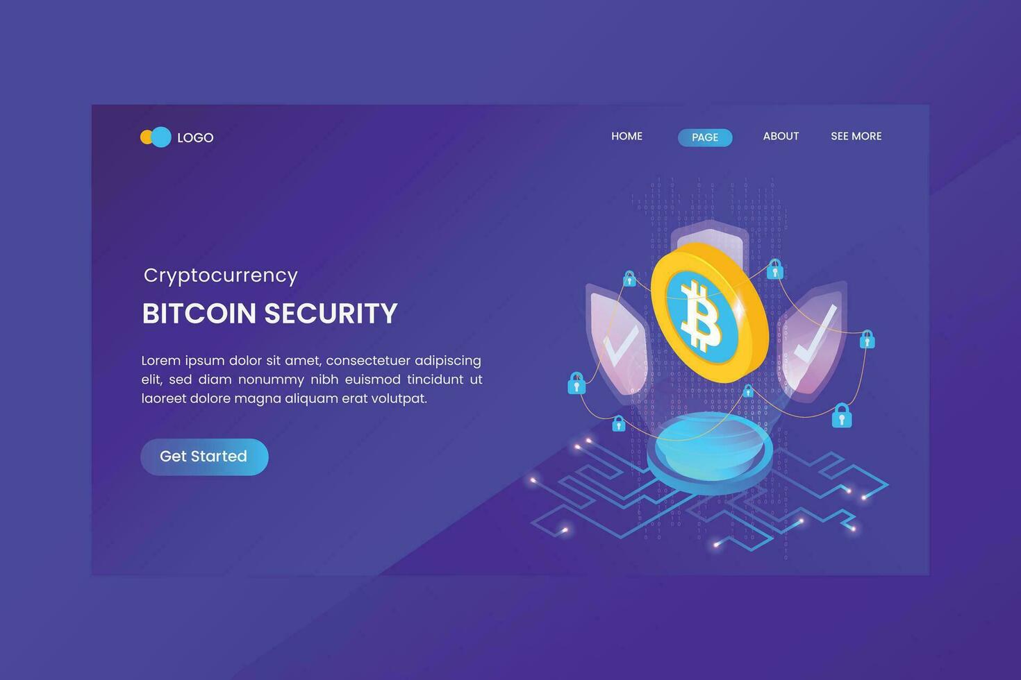 bitcoin seguridad criptomoneda aterrizaje página modelo vector