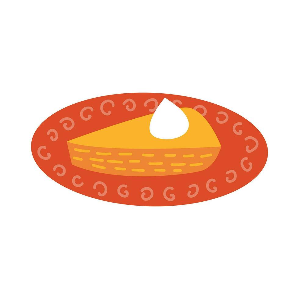 Vector slice of pumpkin pie on plate illustration