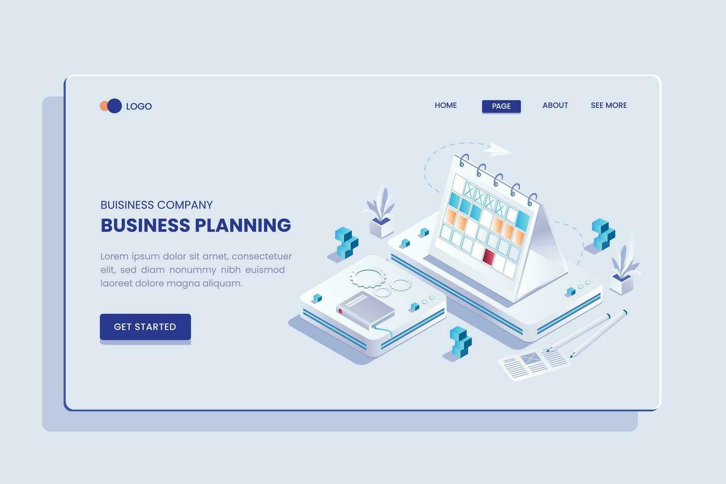 Planning Business Isometric Concept Landing Page vector