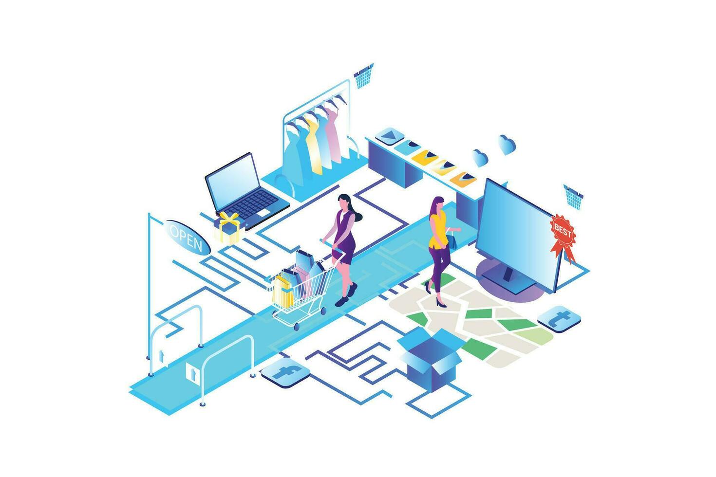 Online Shopping Isometric vector