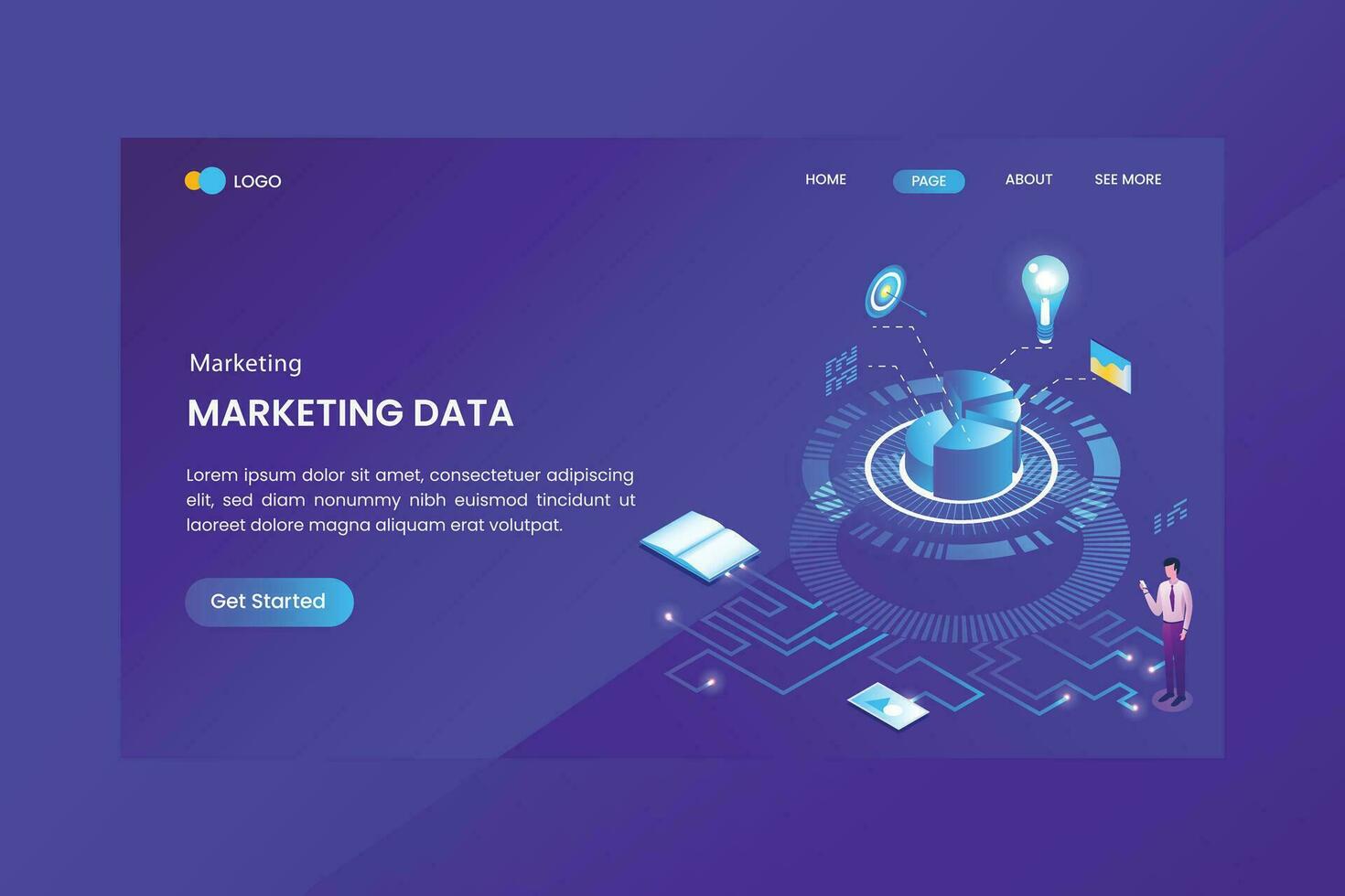 Marketing Strategy Isometric Concept Landing Page vector
