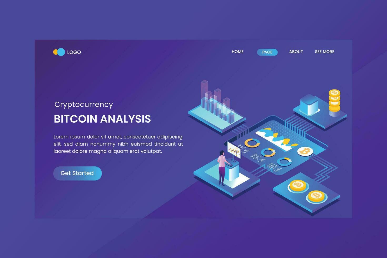 Bitcoin Seo Analysis Isometric Concept vector