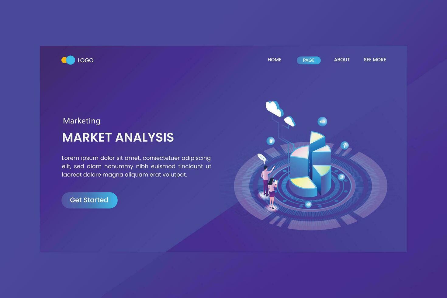 Isometric Marketing Pie Chart Infographic Landing Page vector