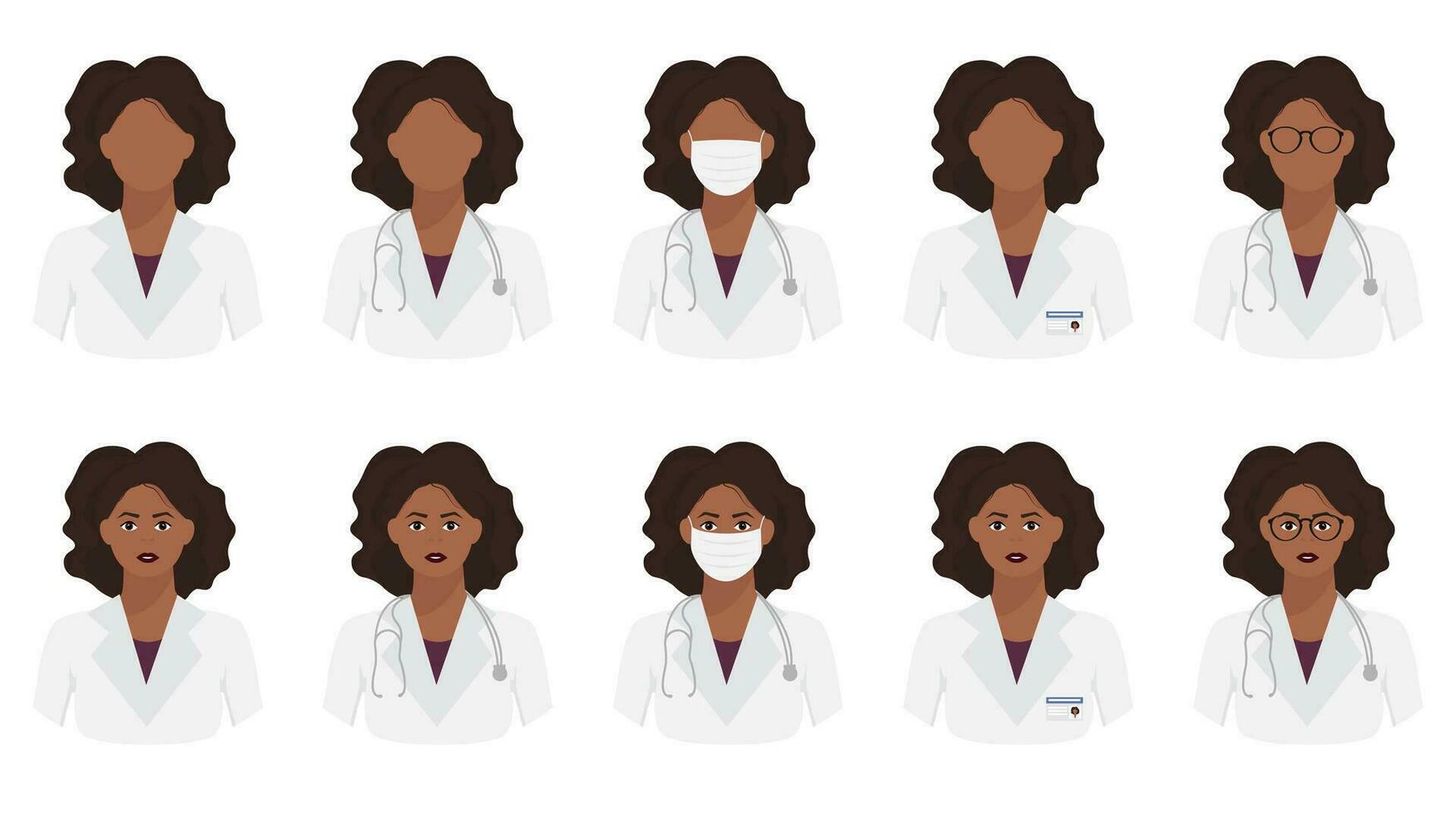 Dark skin woman doctor avatar in uniform vector