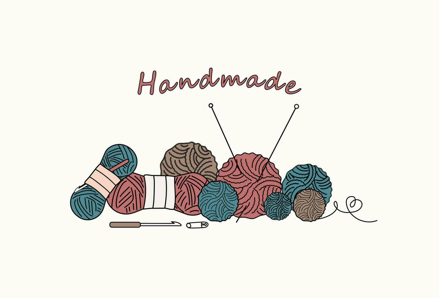 Balls of thread and knitting needles. vector