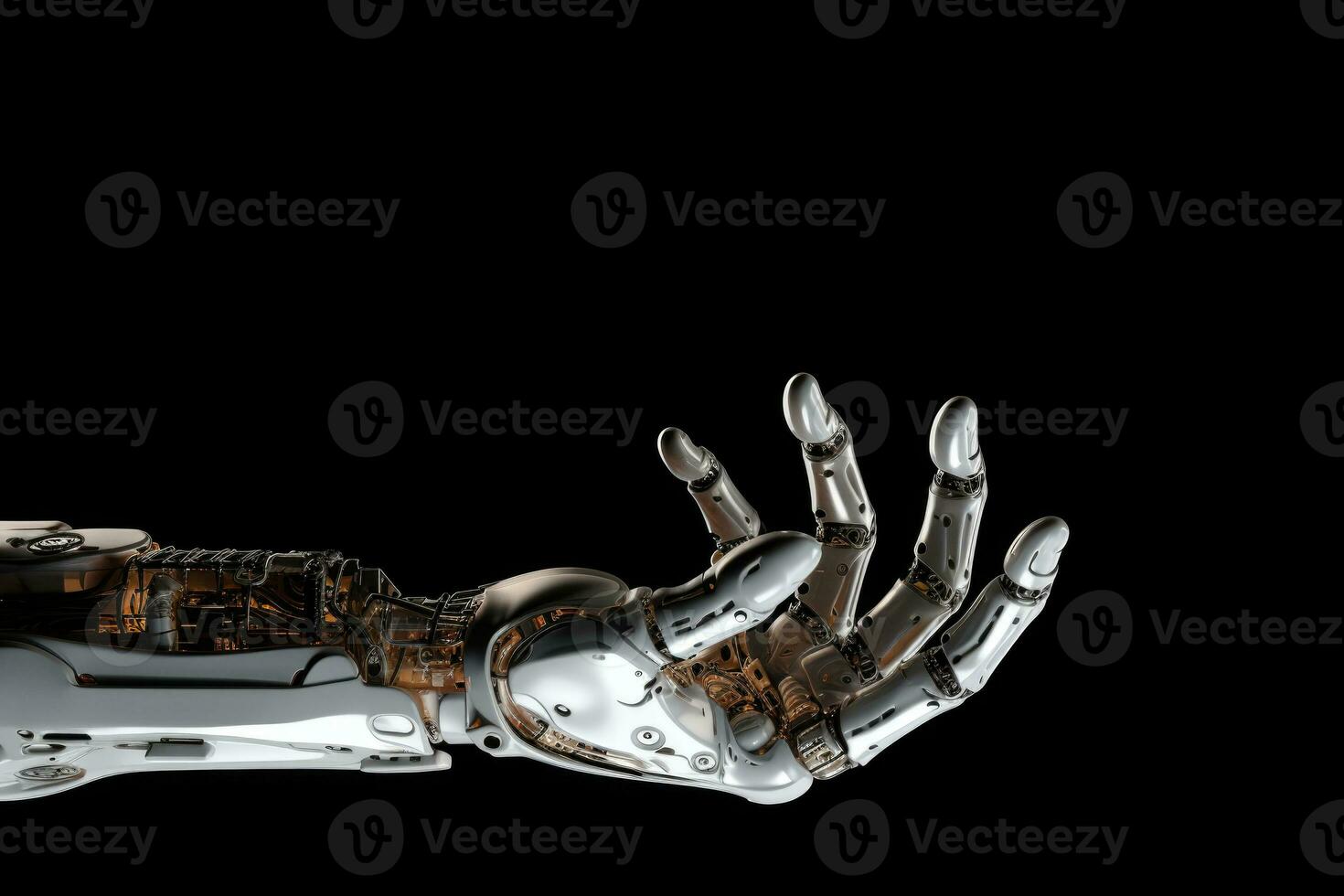 Robotic digital hand on dark background. Generative AI photo