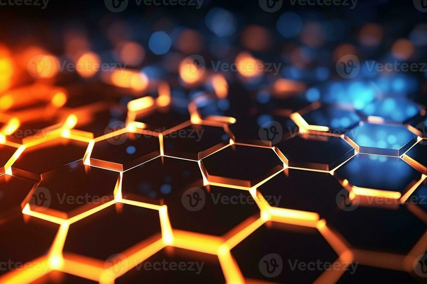 Abstract background with glowing hexagons. Generative AI photo
