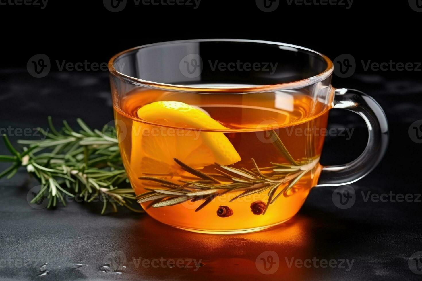 Tea with sea buckthorn berries on dark background. Generative AI photo