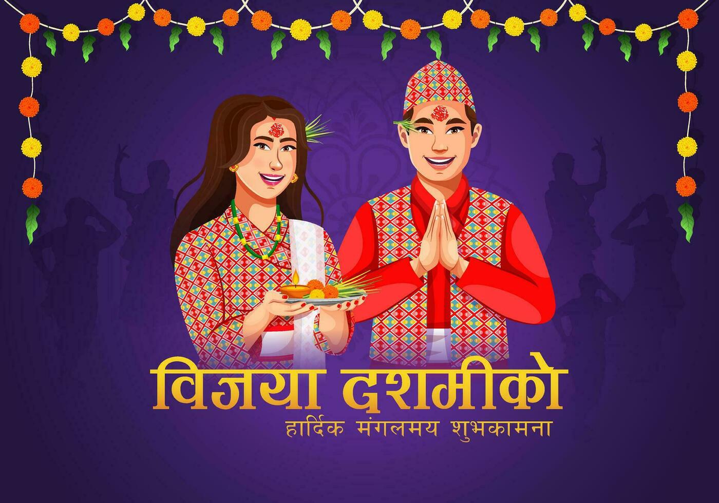 creativo social medios de comunicación enviar para vijaya dashami popular festival en Nepal. festival antecedentes diseño modelo vector