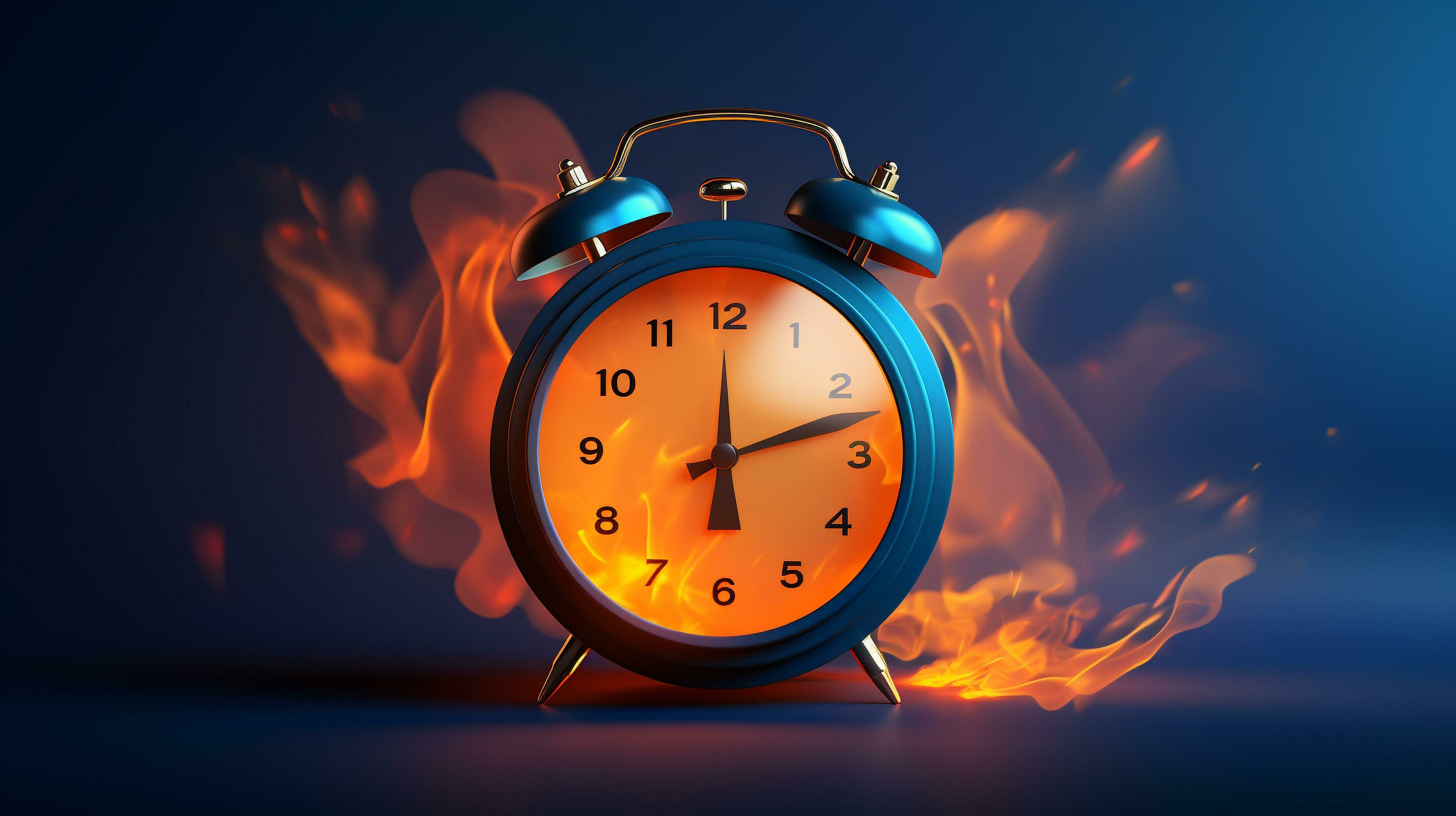 Burning classic alarm clock, deadline pressure, AI Generative 32472217