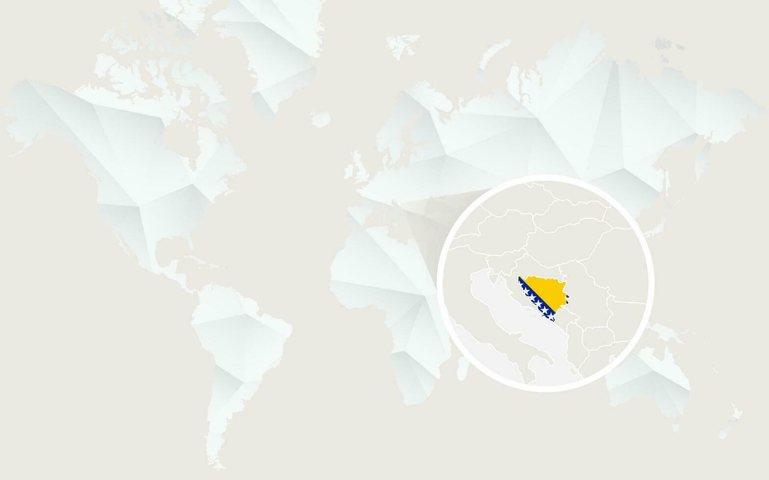 Bosnia and Herzegovina map with flag in contour on white polygonal World Map. vector