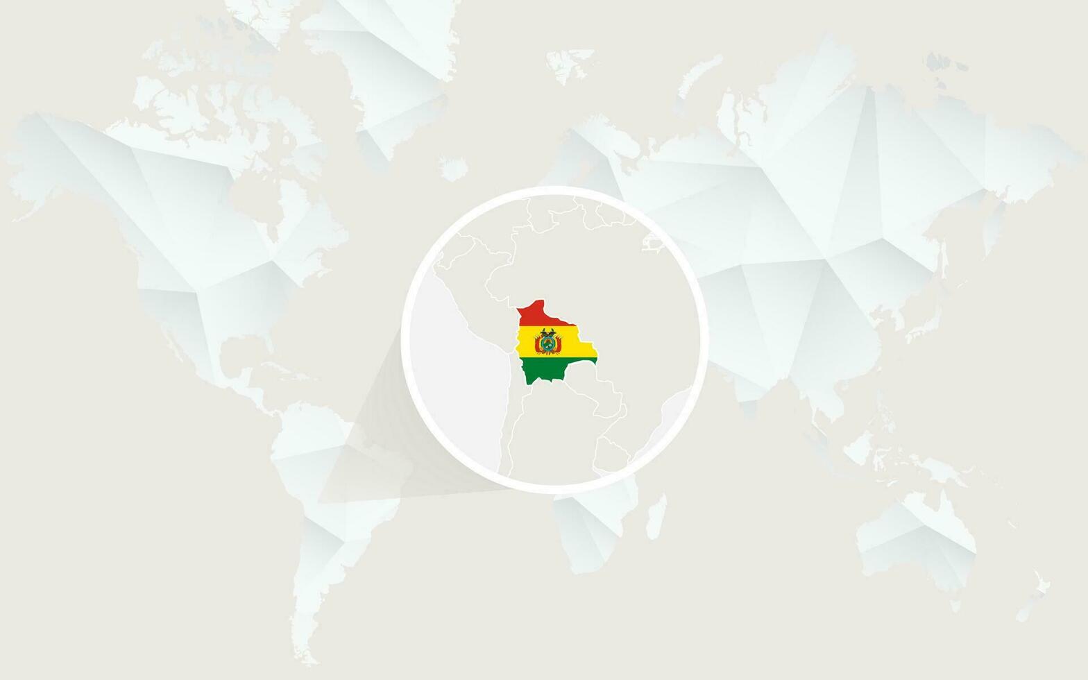 Bolivia map with flag in contour on white polygonal World Map. vector