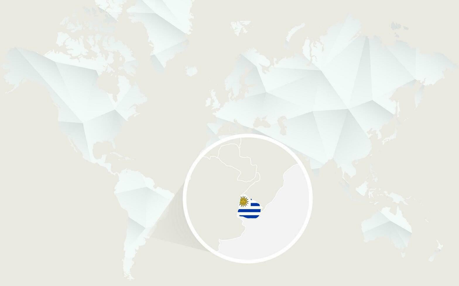 Uruguay map with flag in contour on white polygonal World Map. vector