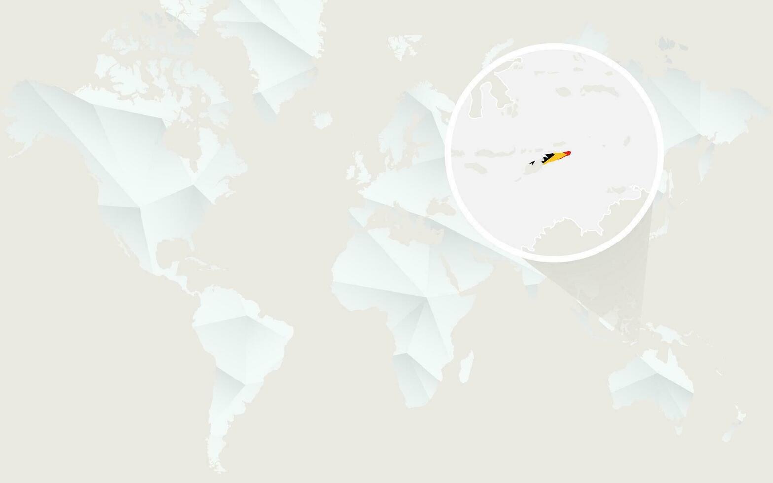 East Timor in map with flag in contour on white polygonal World Map. vector