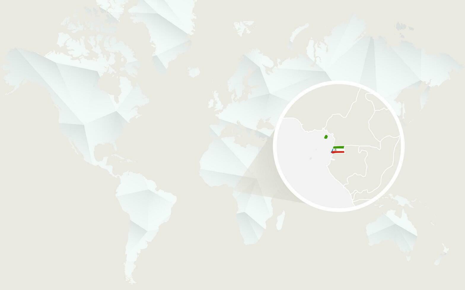 Equatorial Guinea map with flag in contour on white polygonal World Map. vector