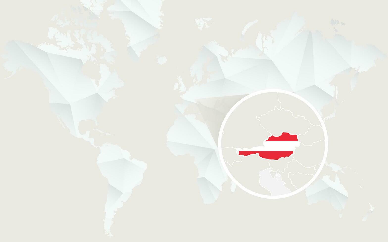 Austria map with flag in contour on white polygonal World Map. vector
