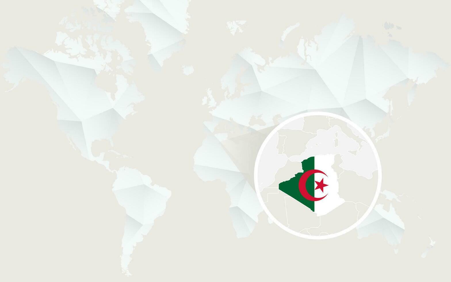 Algeria map with flag in contour on white polygonal World Map. vector