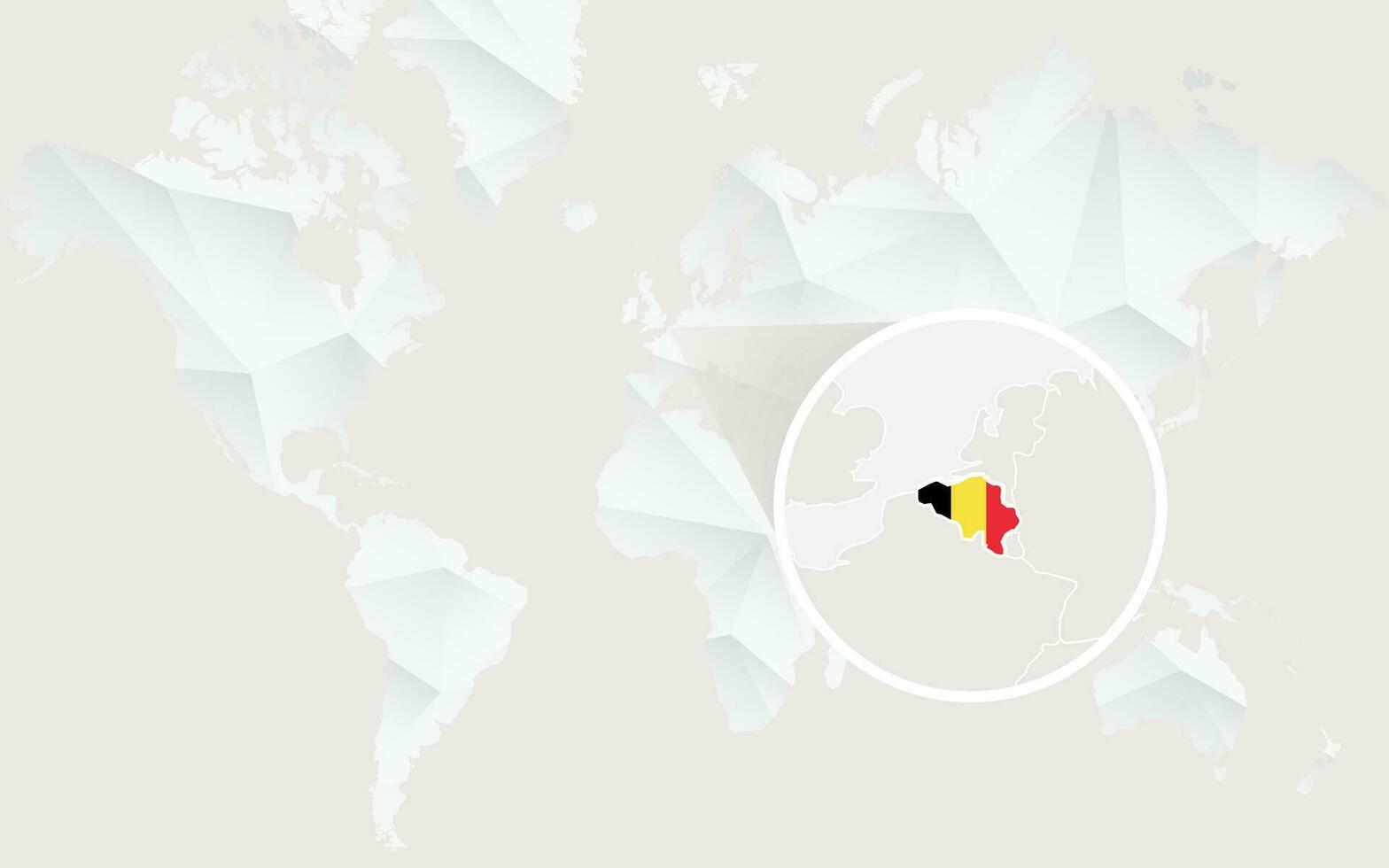 Bélgica mapa con bandera en contorno en blanco poligonal mundo mapa. vector