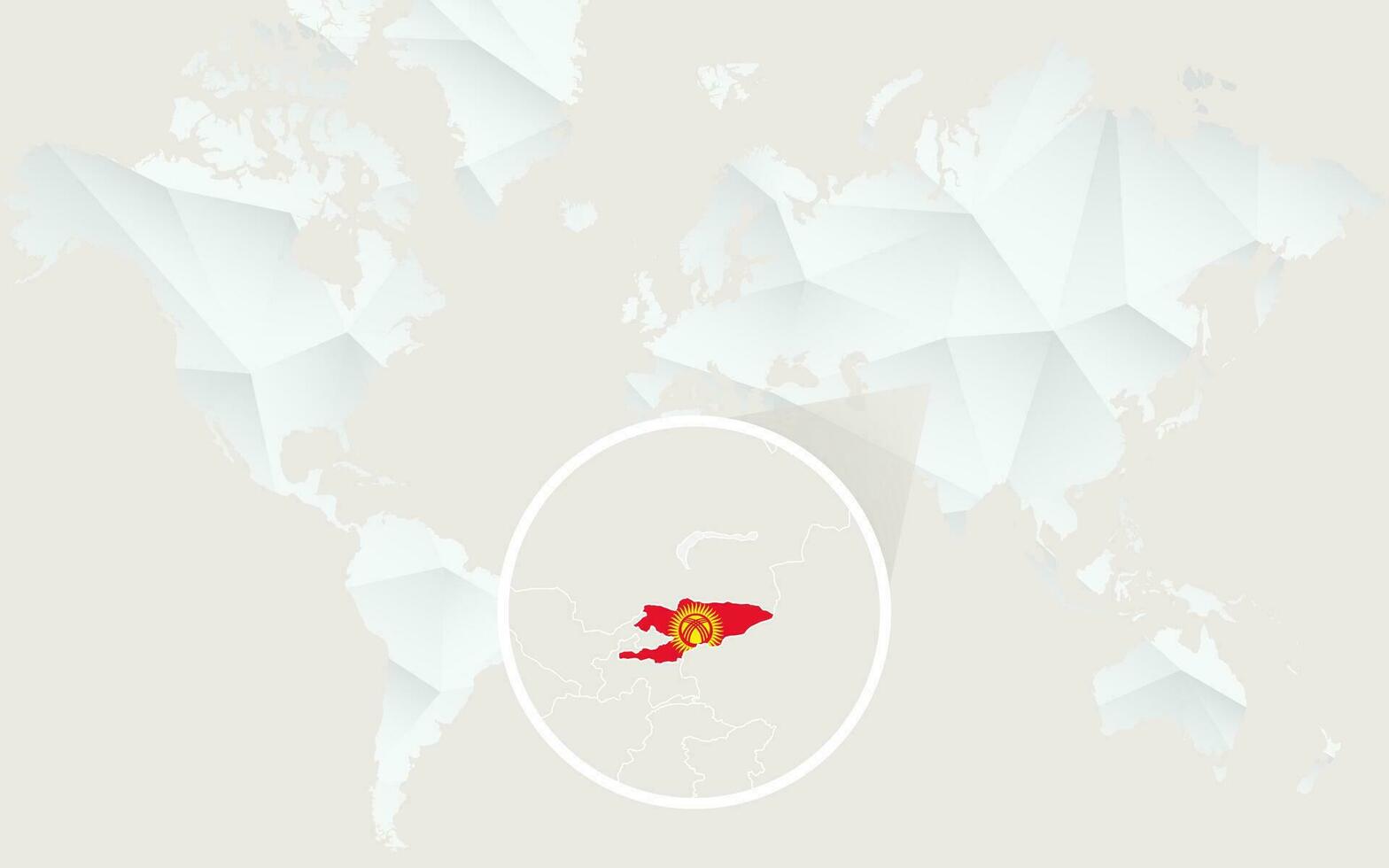 Kyrgyzstan map with flag in contour on white polygonal World Map. vector