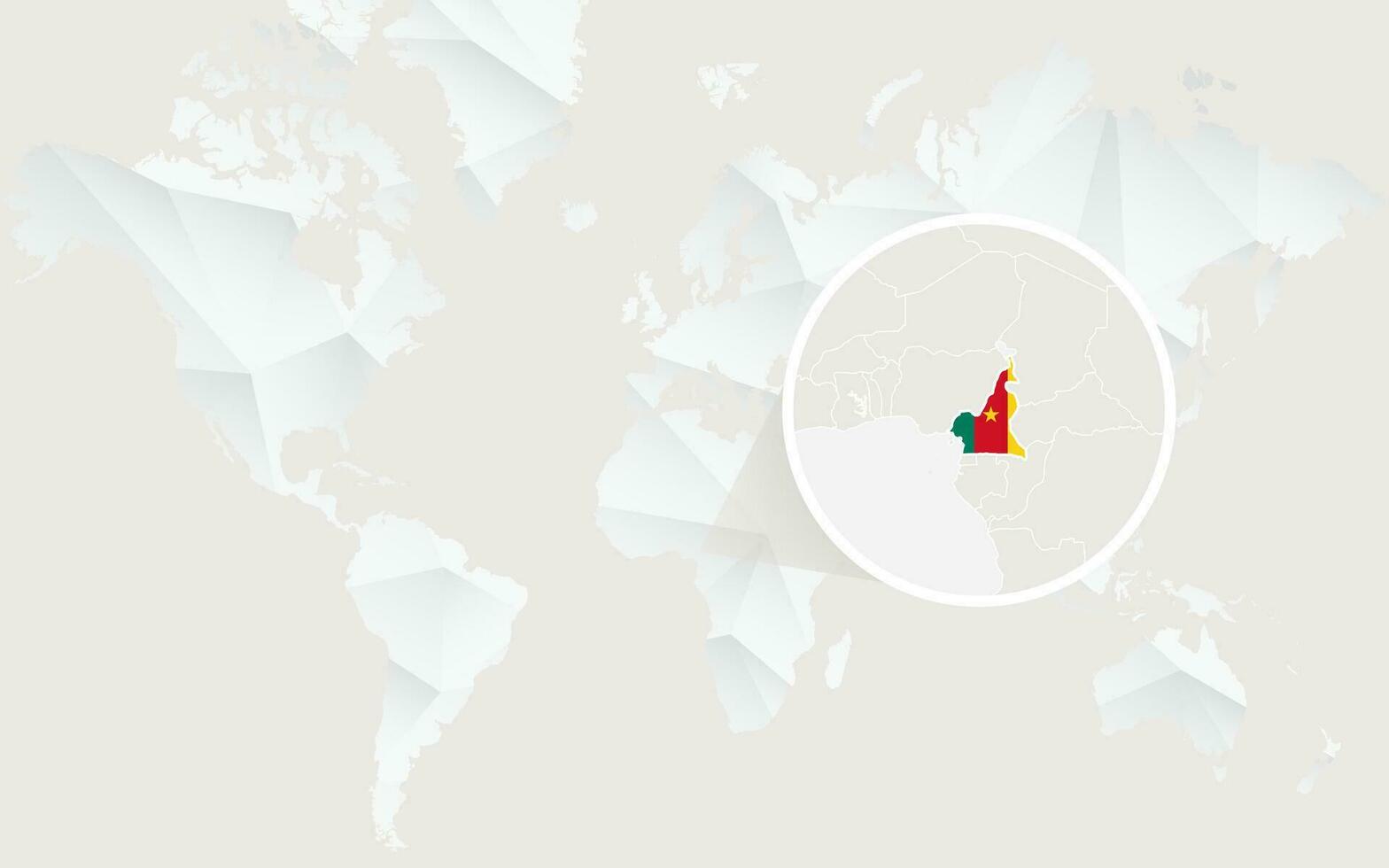 Cameroon map with flag in contour on white polygonal World Map. vector