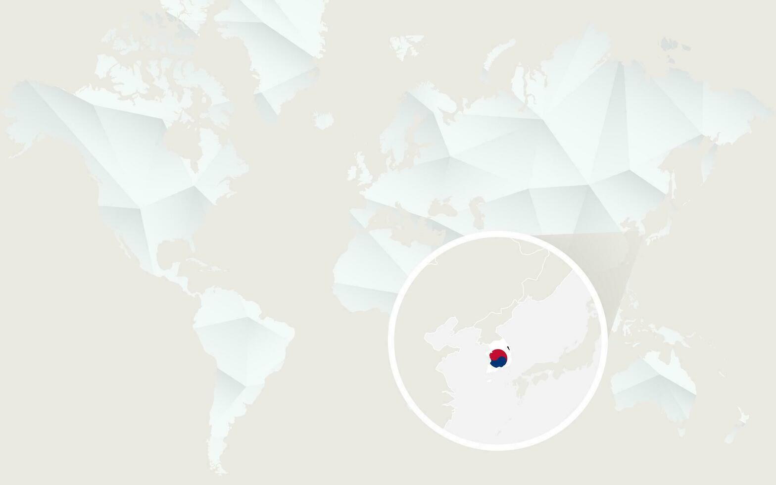 sur Corea mapa con bandera en contorno en blanco poligonal mundo mapa. vector