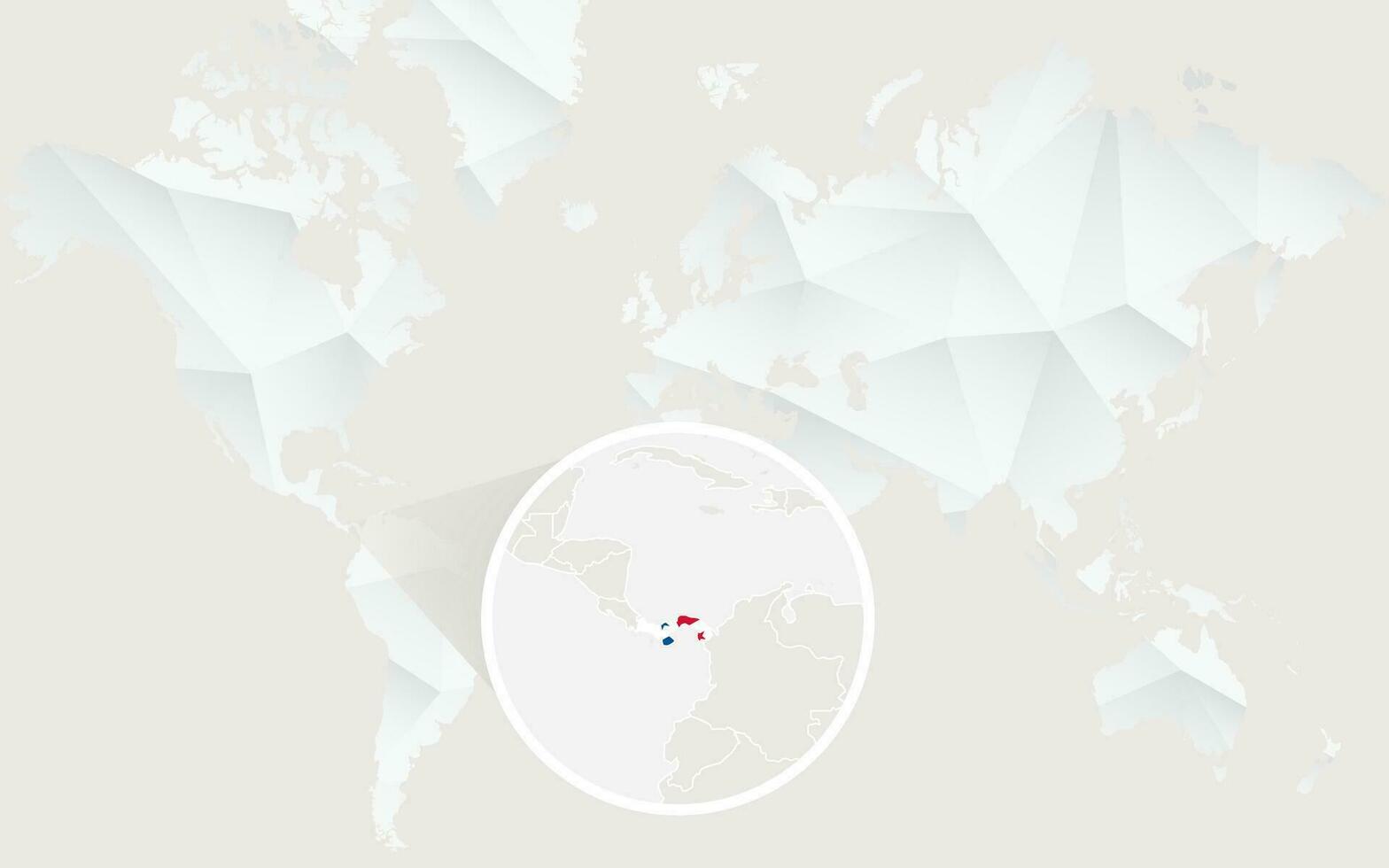 Panama map with flag in contour on white polygonal World Map. vector