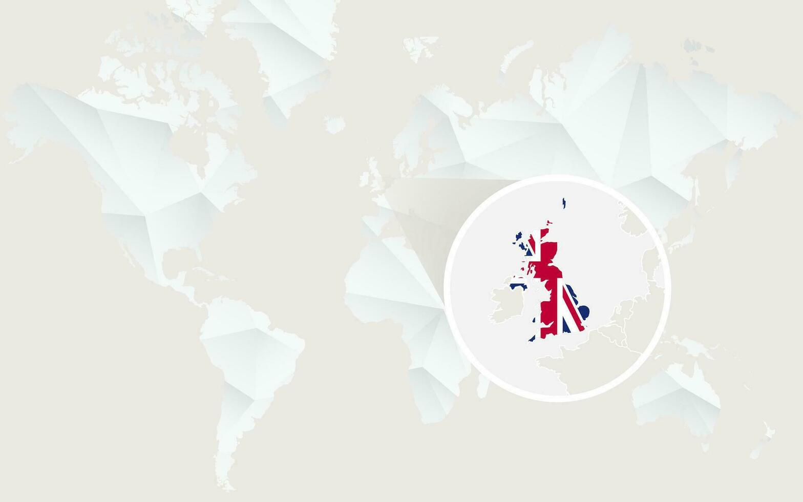 United Kingdom map with flag in contour on white polygonal World Map. vector