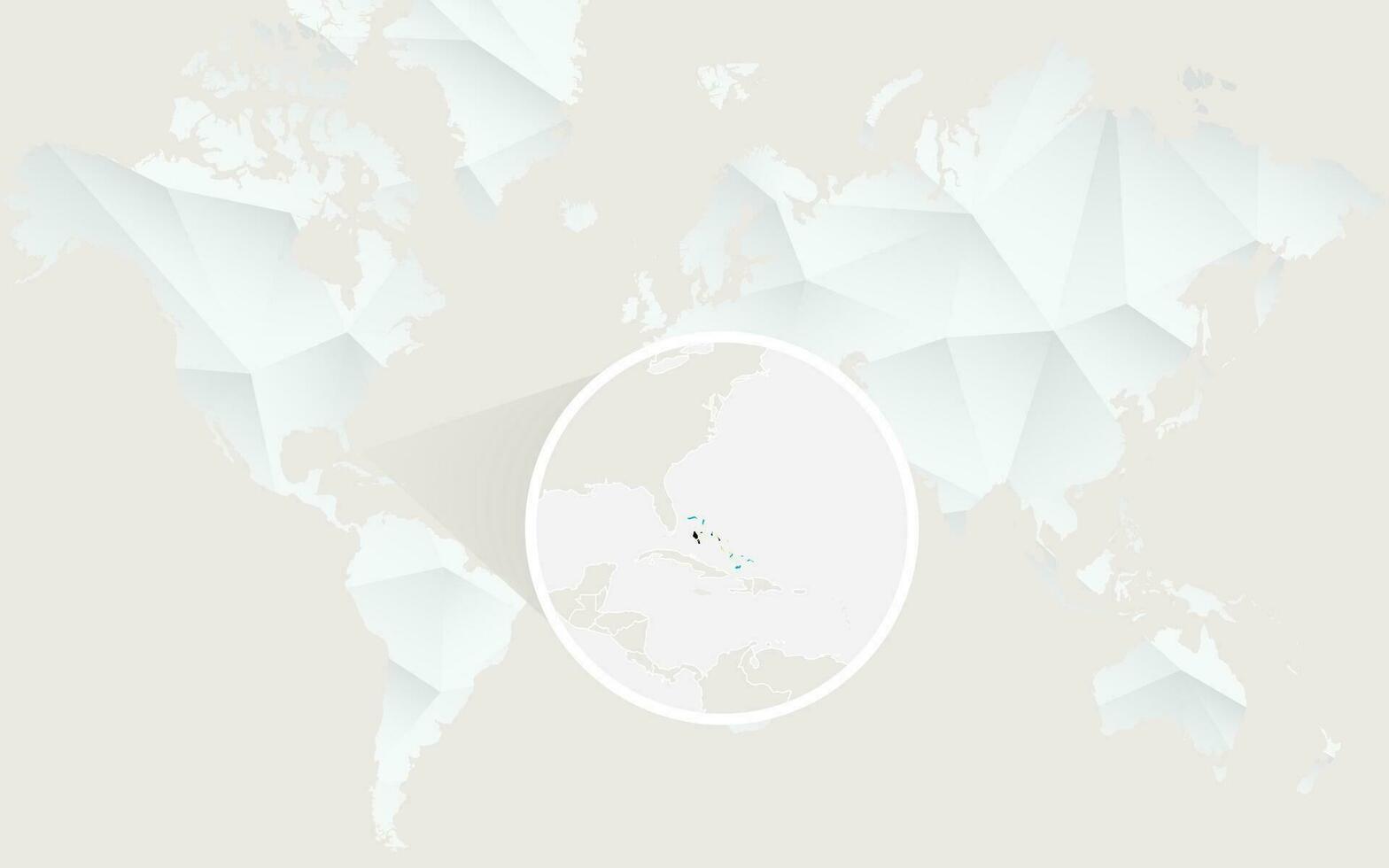 The Bahamas map with flag in contour on white polygonal World Map. vector