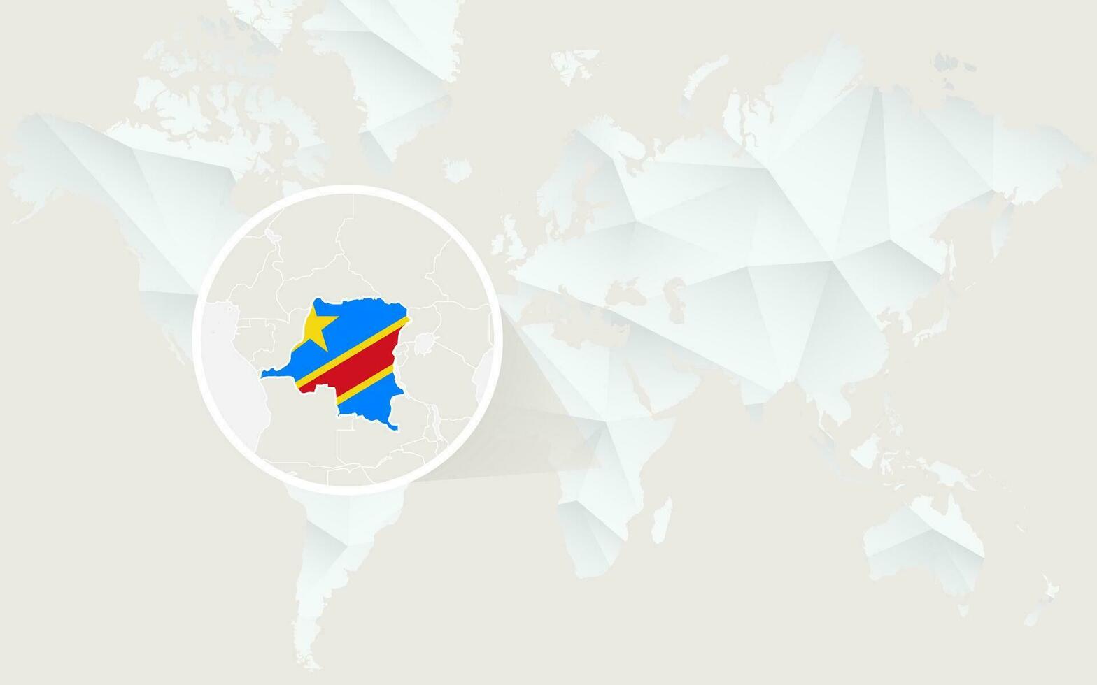 Democratic Republic of the Congo map with flag in contour on white polygonal World Map. vector