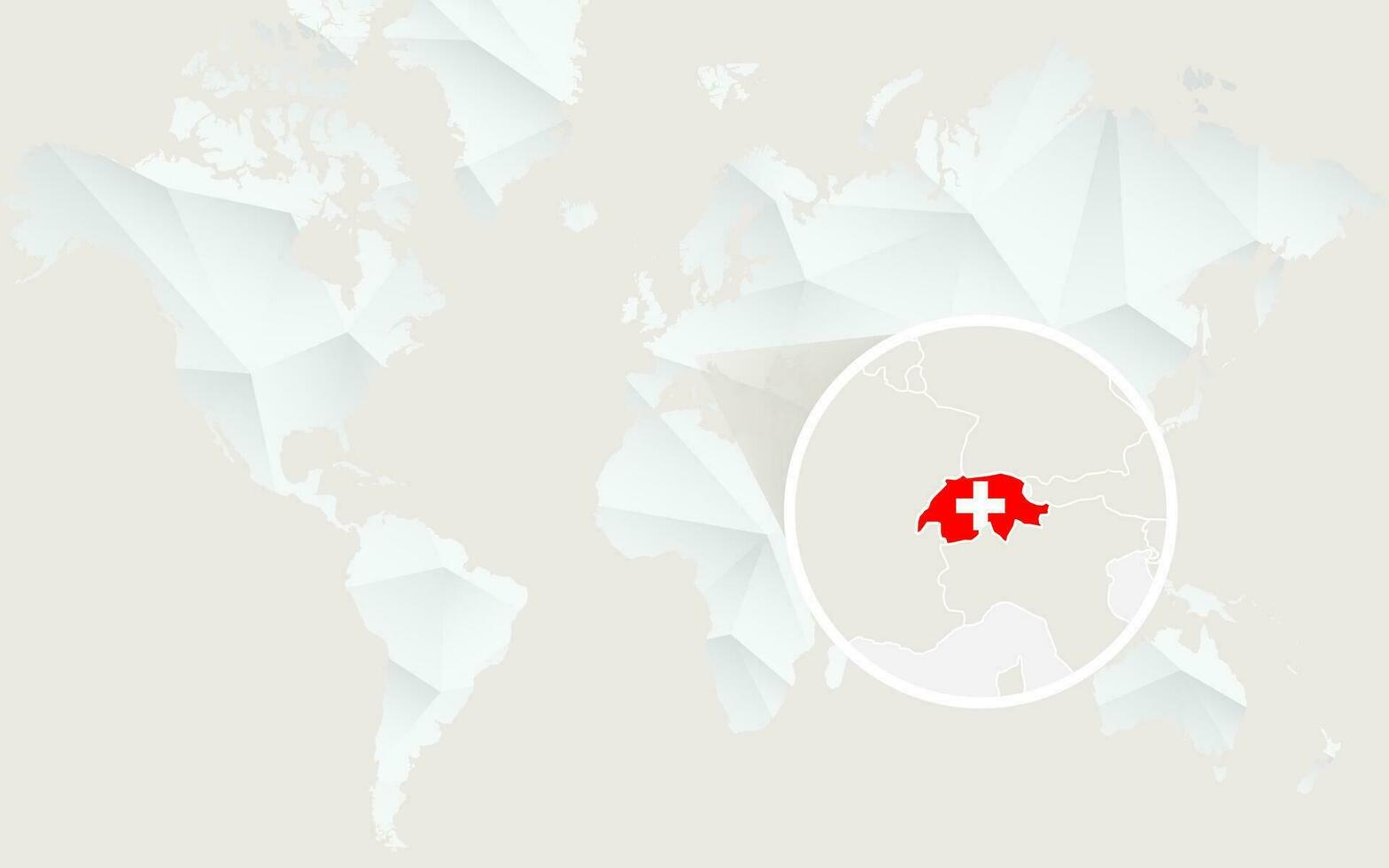 Suiza mapa con bandera en contorno en blanco poligonal mundo mapa. vector