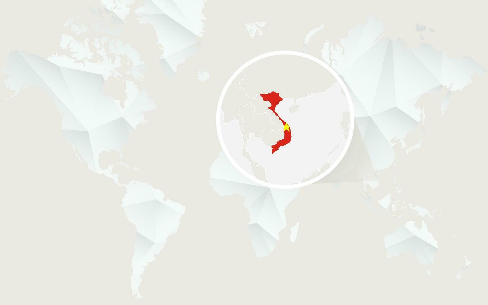 Vietnam map with flag in contour on white polygonal World Map. vector