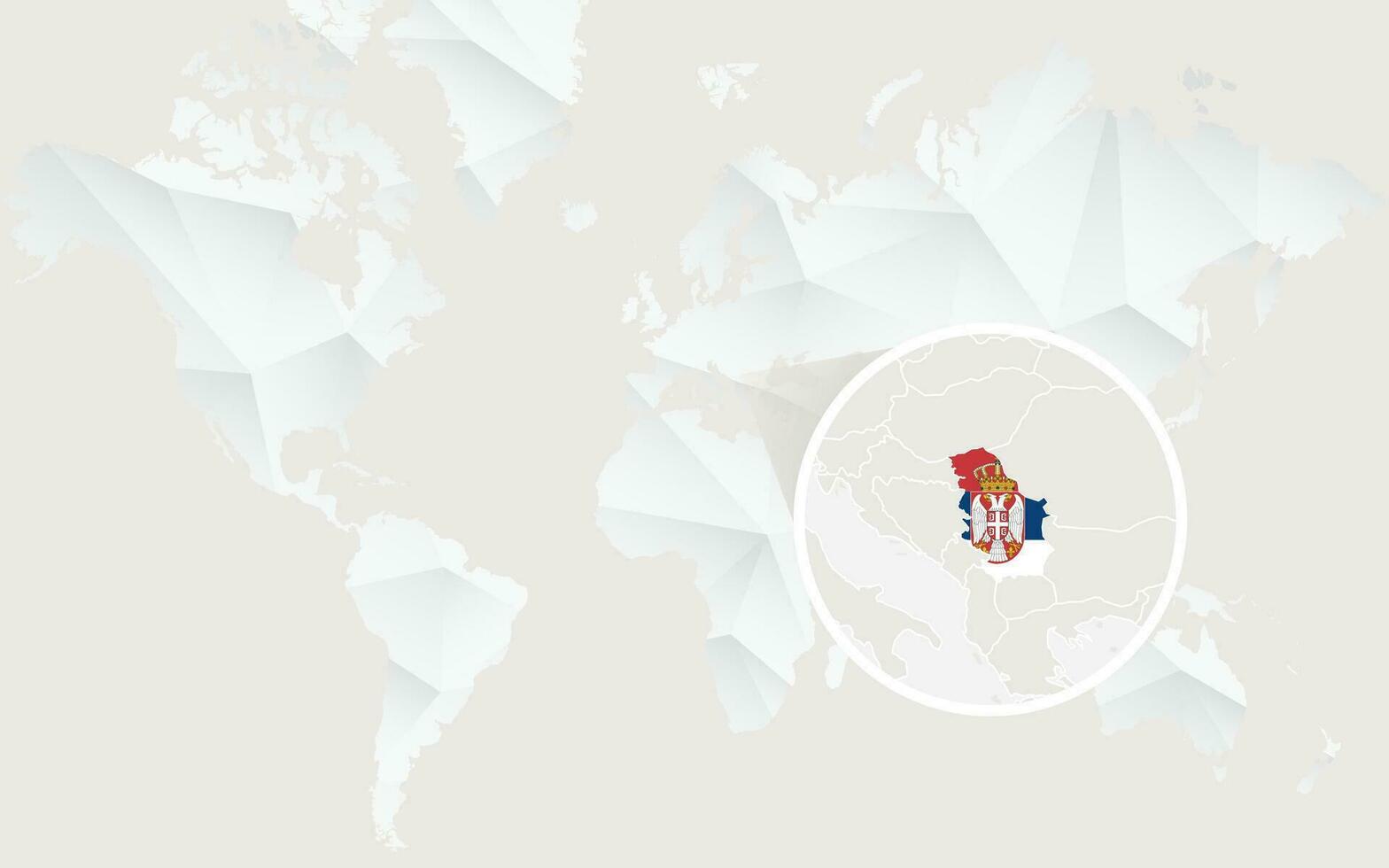 Serbia map with flag in contour on white polygonal World Map. vector