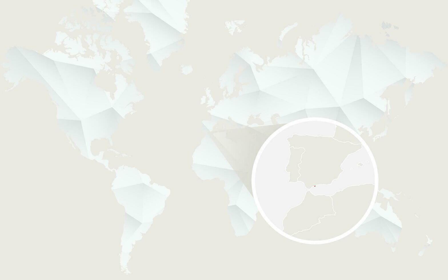 Gibraltar map with flag in contour on white polygonal World Map. vector