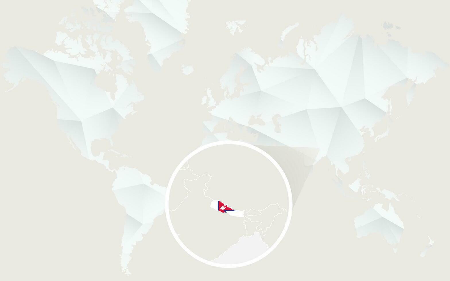 Nepal map with flag in contour on white polygonal World Map. vector