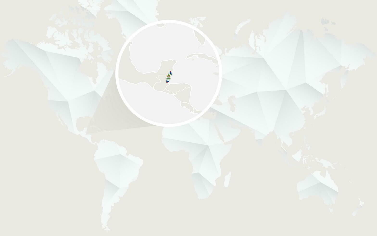 belice mapa con bandera en contorno en blanco poligonal mundo mapa. vector