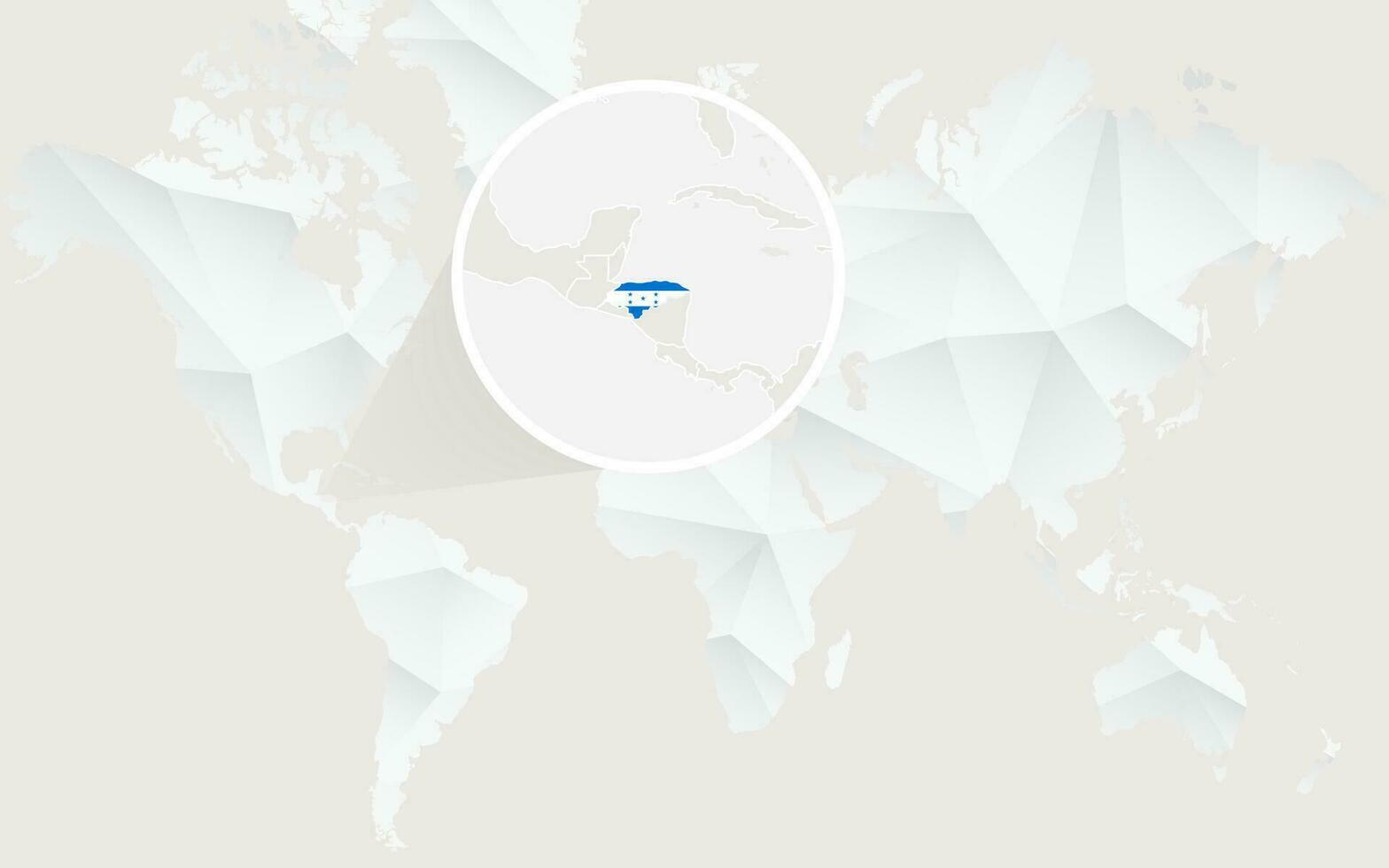 Honduras mapa con bandera en contorno en blanco poligonal mundo mapa. vector