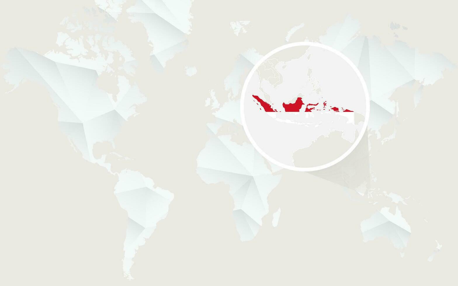 Indonesia mapa con bandera en contorno en blanco poligonal mundo mapa. vector