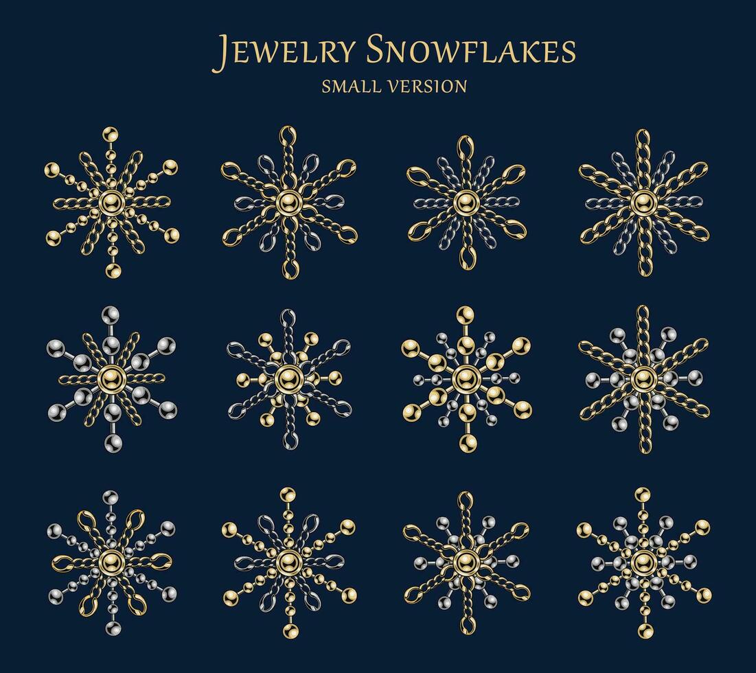 Set of luxury gold Christmas snowflakes of chains vector
