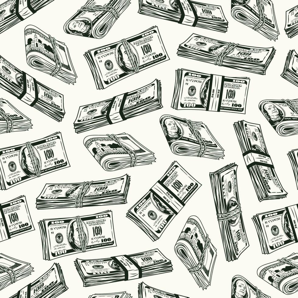 Money seamless pattern with 100 US dollar wads vector