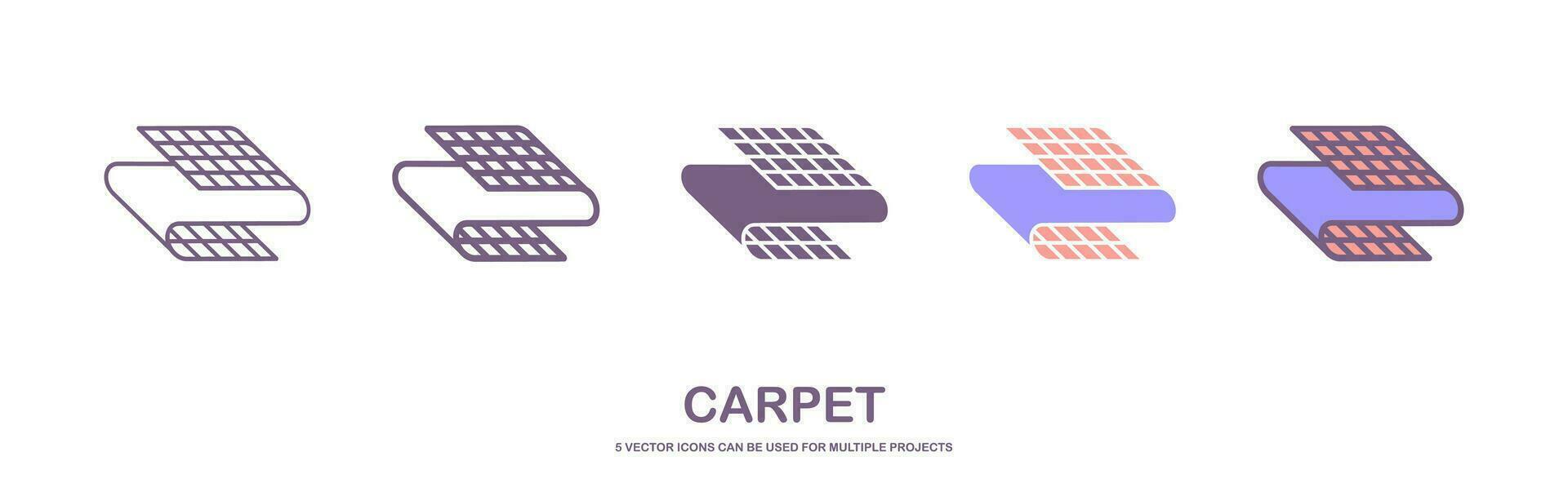 Roll of camping or fitness carpet icon. Yoga floor mat symbol. Outline, flat and flat outline style. set icon of carpet vector