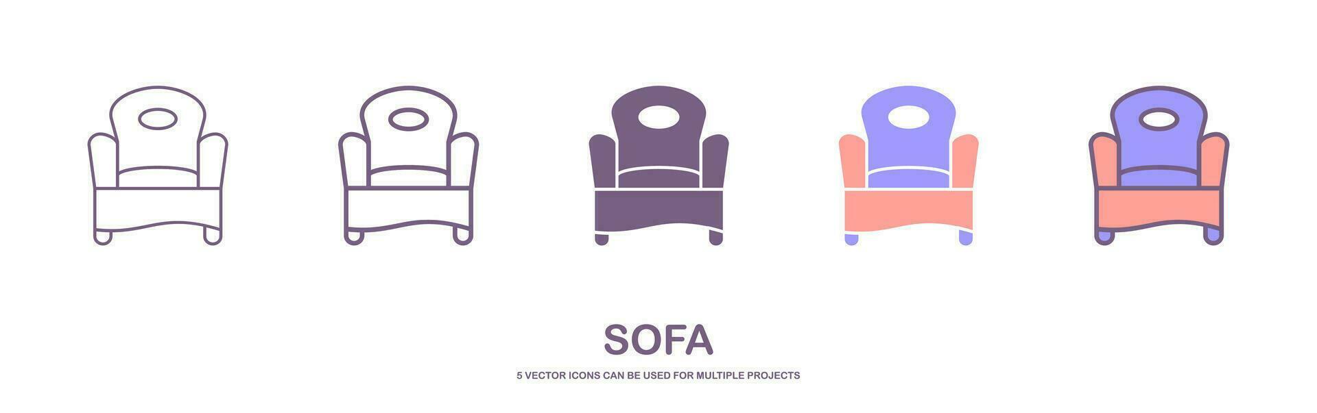 set icon of Sofa, couch line icon, outline vector sign, linear style pictogram isolated on white. Furniture symbol, logo illustration