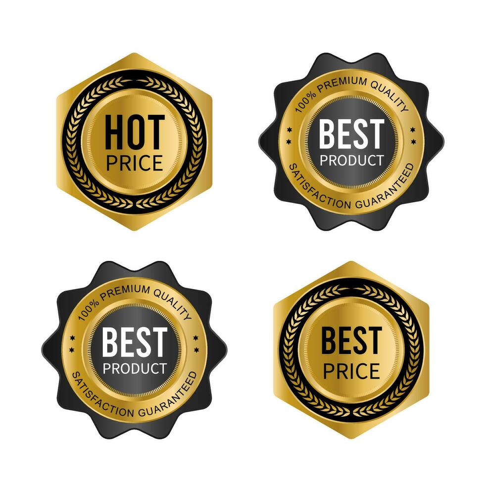 Golden badges and labels with golden ribbon vector collection .vector illustration