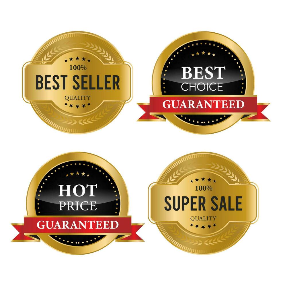 Set golden badges and labels. vector illustration