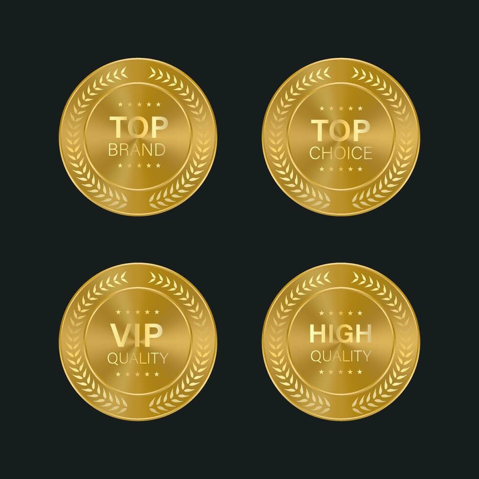 Collection of blue top quality badges with gold border vector