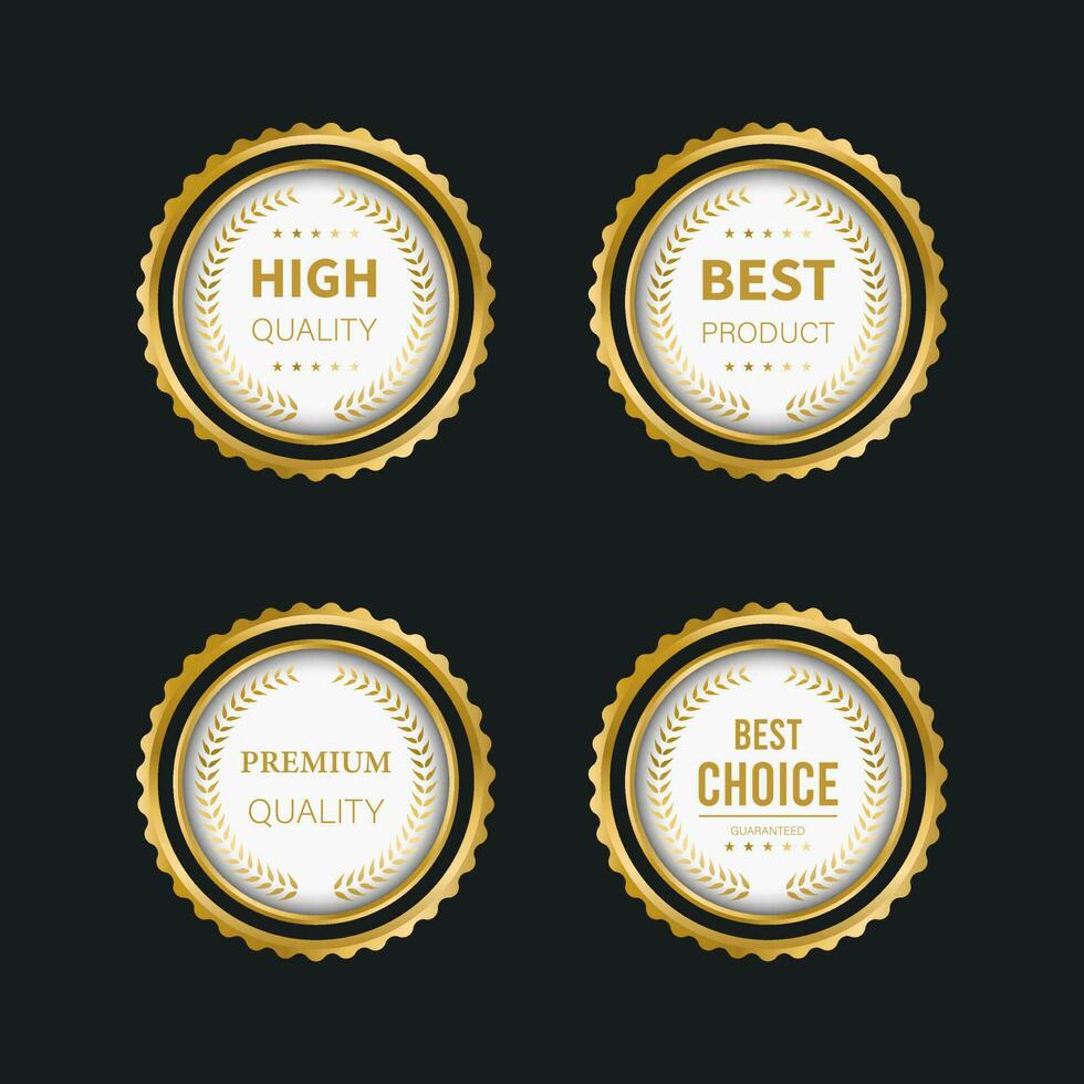 Collection of blue top quality badges with gold border vector