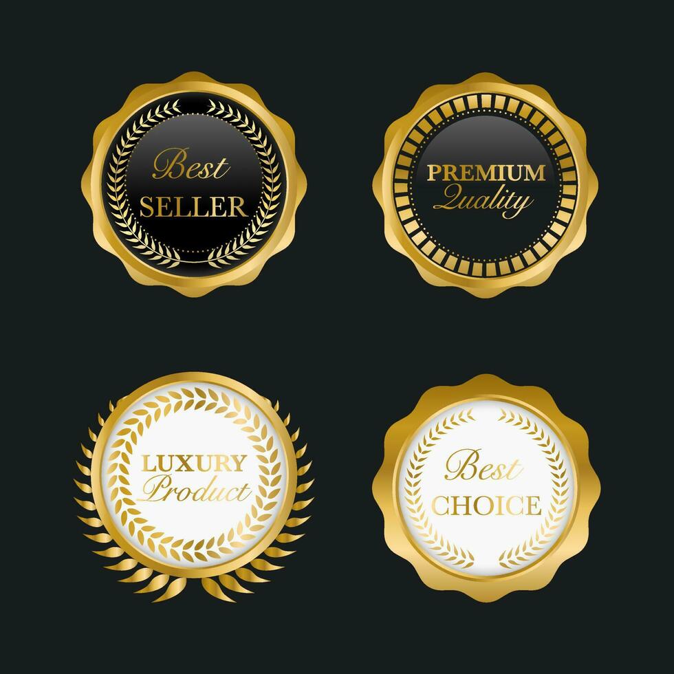 Insignias y etiquetas de oro de lujo Producto de primera calidad. vector