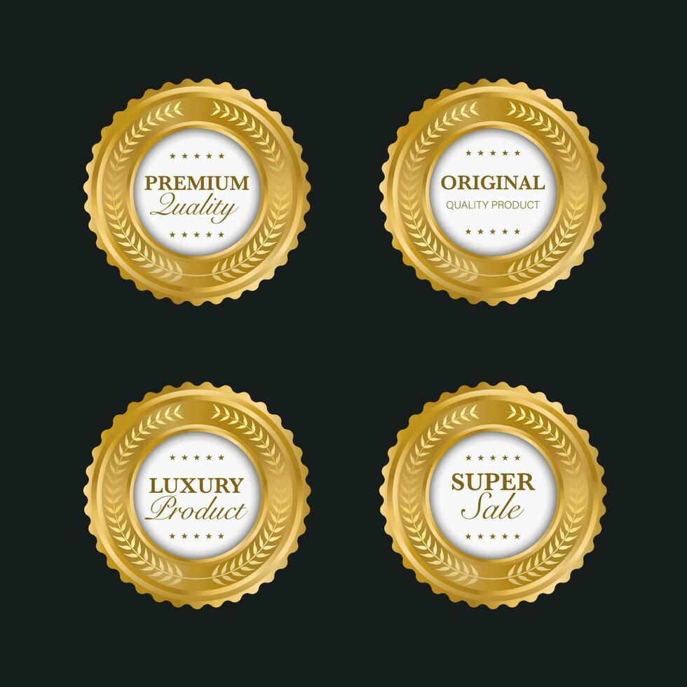 Collection of blue top quality badges with gold border vector